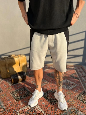 Siyah-Gri Doubleface Kumaş Şort