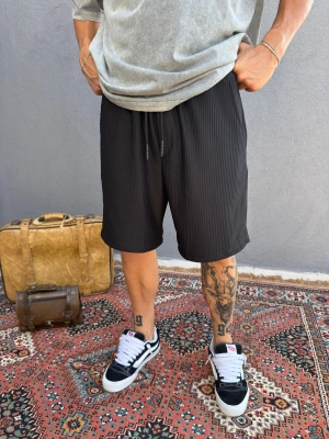 Siyah Ottoman Kumaş Oversize Şort