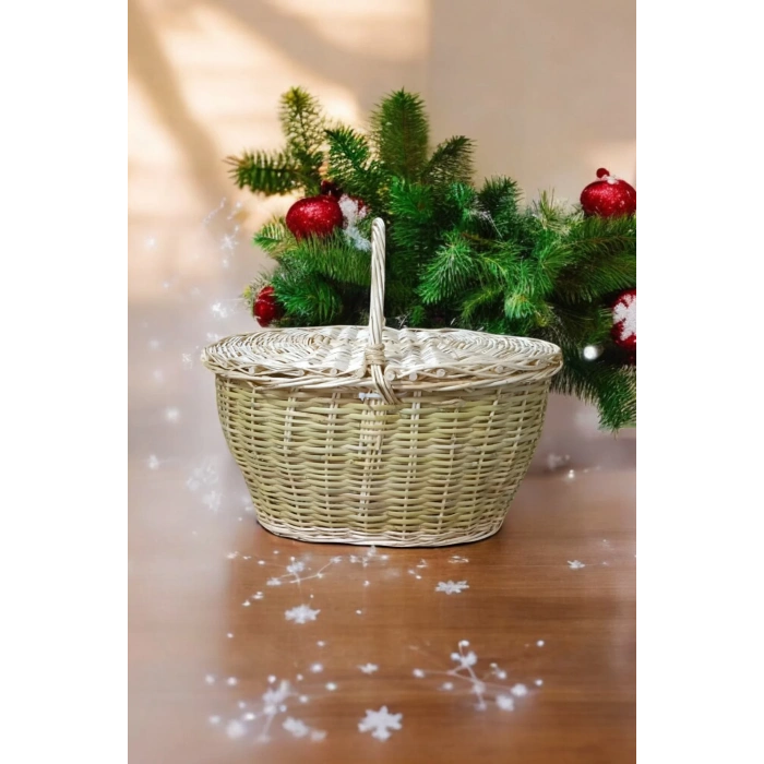 Büyük Boy XXL Hasır Kapaklı Piknik Sepeti