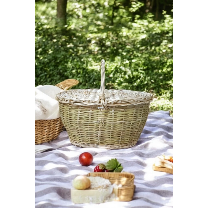 Büyük Boy XXL Hasır Kapaklı Piknik Sepeti