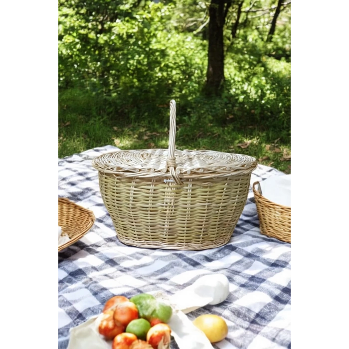 Büyük Boy XXL Hasır Kapaklı Piknik Sepeti