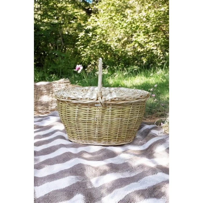 Büyük Boy XXL Hasır Kapaklı Piknik Sepeti