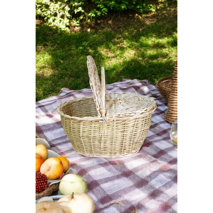 Büyük Boy XXL Hasır Kapaklı Piknik Sepeti