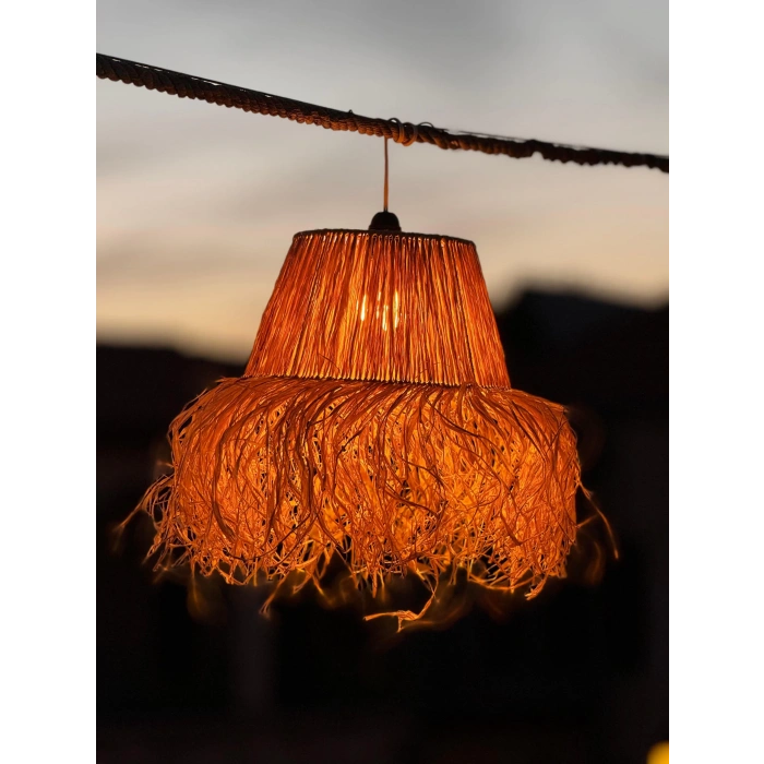 Hasır Doğal Saçaklı 30 cm Çap Dekoratif Rafya Avize