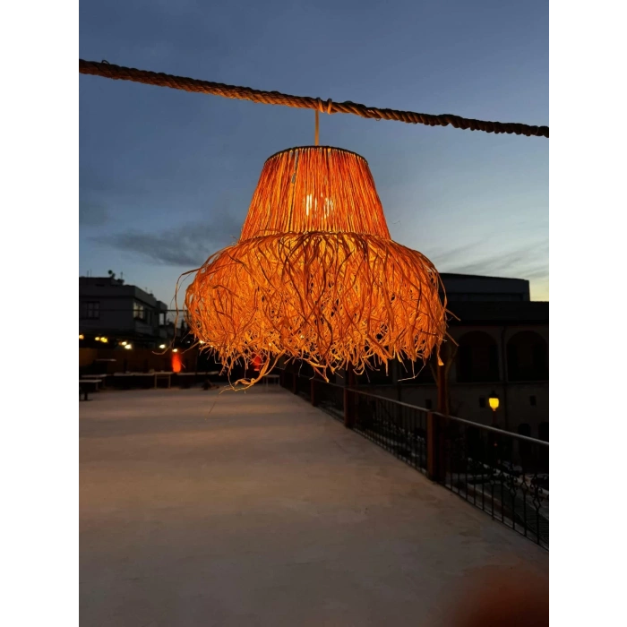 Hasır Doğal Saçaklı 30 cm Çap Dekoratif Rafya Avize