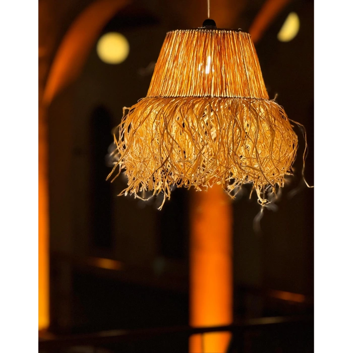 Hasır Doğal Saçaklı 30 cm Çap Dekoratif Rafya Avize