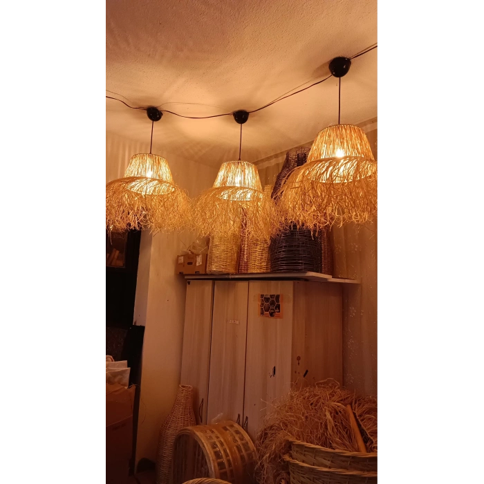 Hasır Doğal Saçaklı 30 cm Çap Dekoratif Rafya Avize