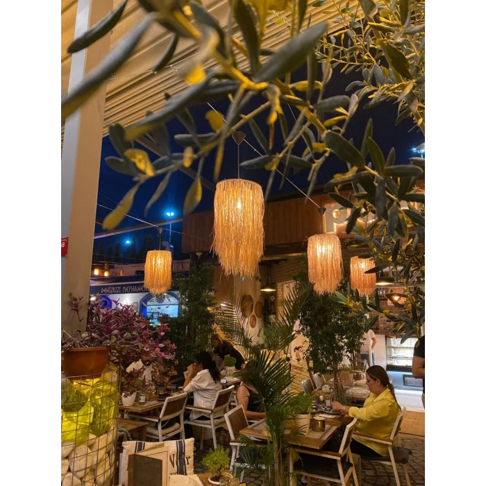 Hasır Doğal Saçaklı 35 cm Dekoratif Rafya Avize