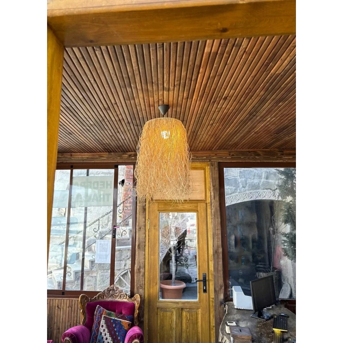 Hasır Doğal Saçaklı 35 cm Dekoratif Rafya Avize