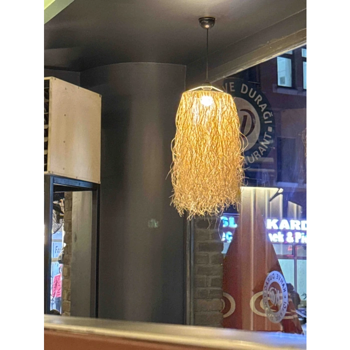 Hasır Doğal Saçaklı 35 cm Dekoratif Rafya Avize