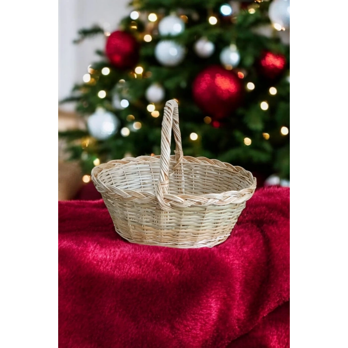 Hasır Kamış Sepet Bambu Piknik Sepeti Düzenleyici Hediye Sepeti Yılbaşı Sepeti Organizer El Yapımı Sepet