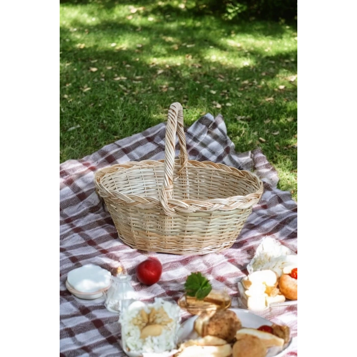 Hasır Kamış Sepet Bambu Piknik Sepeti Düzenleyici Hediye Sepeti Yılbaşı Sepeti Organizer El Yapımı Sepet