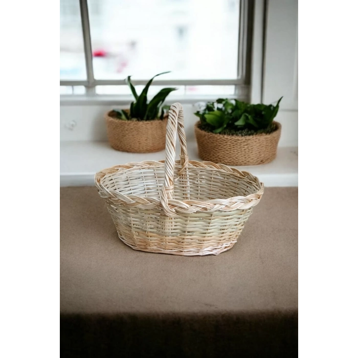 Hasır Kamış Sepet Bambu Piknik Sepeti Düzenleyici Hediye Sepeti Yılbaşı Sepeti Organizer El Yapımı Sepet