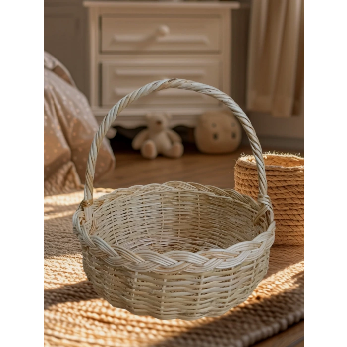 Hasır Sepet Kulplu Çok Amaçlı Kullanım Söz Nişan Yılbaşı Hediye Sepeti