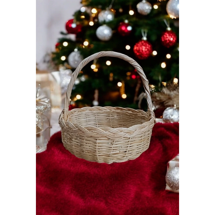 Hasır Sepet Kulplu Çok Amaçlı Kullanım Söz Nişan Yılbaşı Hediye Sepeti