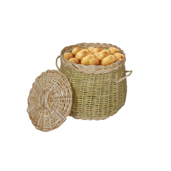 Hasır Sepet Patates Soğan Sepeti Doğal Hasır Kapaklı