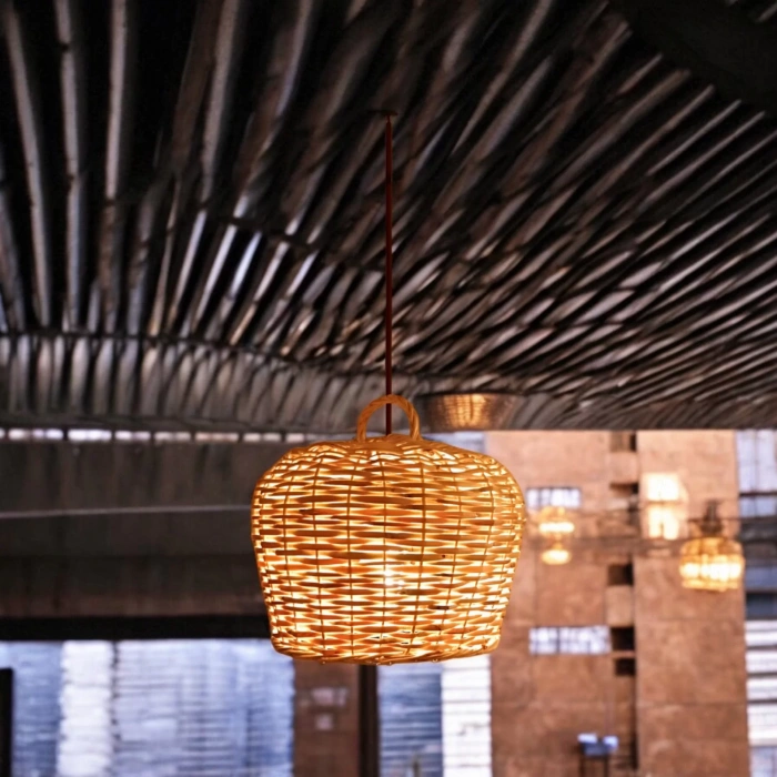 Hasır Yuvarlak Avize El Yapımı 25 Cm