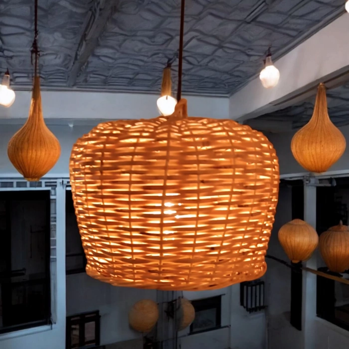 Hasır Yuvarlak Avize El Yapımı 30 Cm Çapında