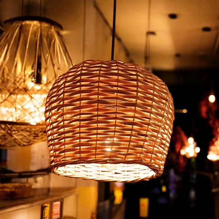 Hasır Yuvarlak Avize El Yapımı 30 Cm Çapında