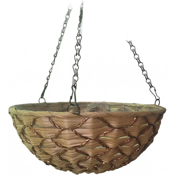 Kamış Hasır Balkon Bahçe Saksısı Dekoratif Saksı Metal Zincirli