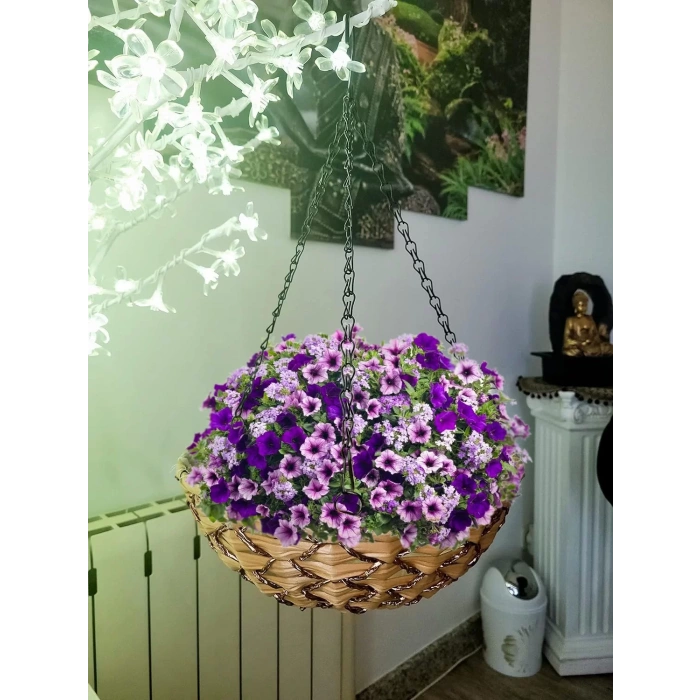 Kamış Hasır Balkon Bahçe Saksısı Dekoratif Saksı Metal Zincirli