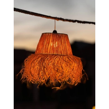 Hasır Doğal Saçaklı 30 cm Çap Dekoratif Rafya Avize