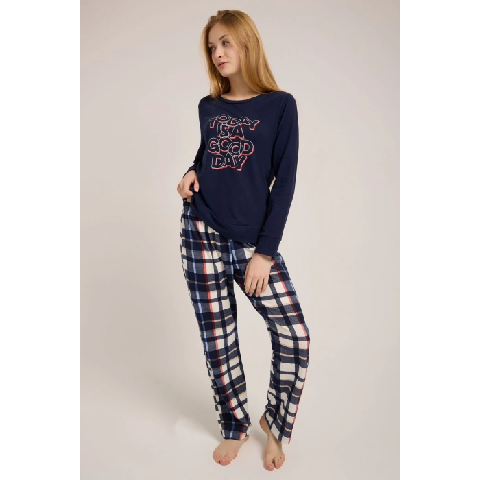 LACİVERT TODAY BASKILI PİJAMA TAKIMI