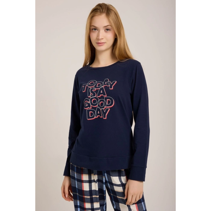 LACİVERT TODAY BASKILI PİJAMA TAKIMI