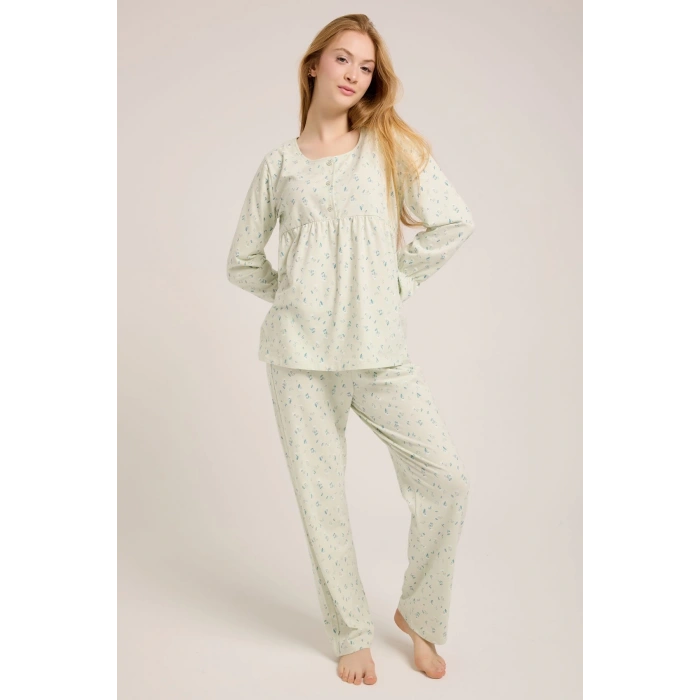 MİNT YEŞİLİ DÜĞMELİ PİJAMA TAKIMI