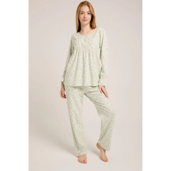 MİNT YEŞİLİ DÜĞMELİ PİJAMA TAKIMI