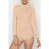 KADIN TEN RENGİ Uzun Kol Boğazlı Çıtçıtlı Body