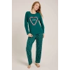 YEŞİL KALP BASKILI KADIN YEŞİL PİJAMA TAKIMI