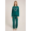 YEŞİL KALP BASKILI KADIN YEŞİL PİJAMA TAKIMI