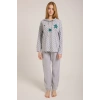 KADIN GRİ KALPLİ KAPŞONLU PİJAMA TAKIMI