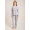 KADIN GRİ TAVŞAN BASKILI PİJAMA TAKIMI
