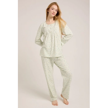 MİNT YEŞİLİ DÜĞMELİ PİJAMA TAKIMI