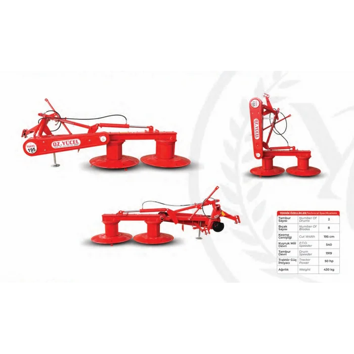 Özyücel 195 CM Pistonlu Tamburlu Çayır Biçme Makinesi