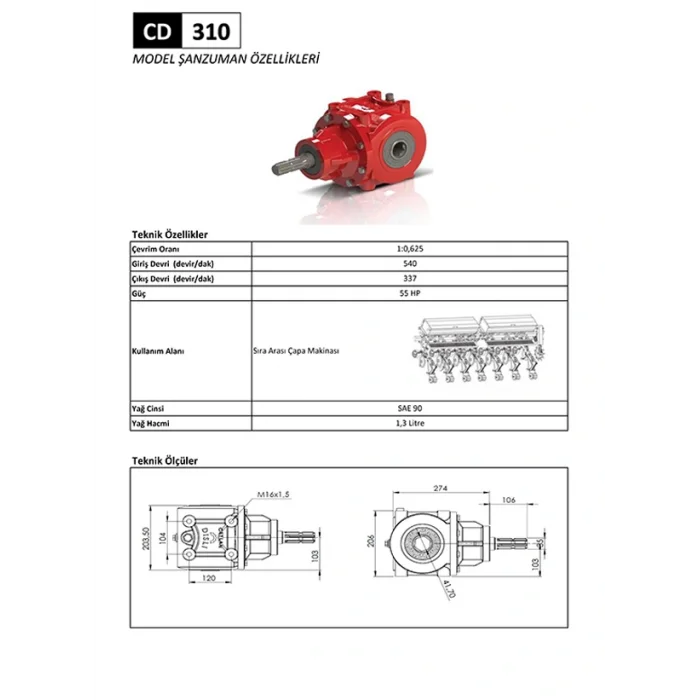 CD 310 Sıra Arası Çapa Makinesi ve Rotovatör Şanzıman