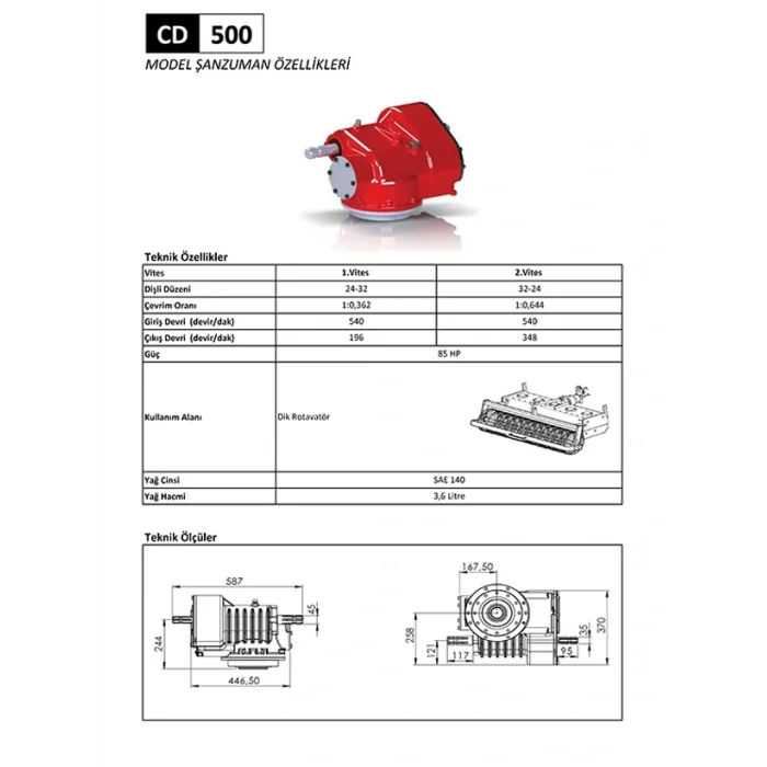 CD 500 Dik Rotovatör Şanzıman