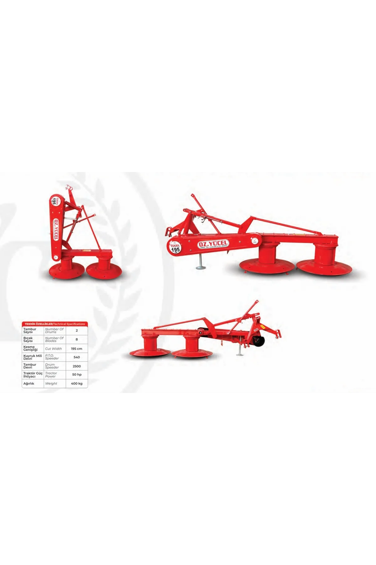 Özyücel 195 CM Tamburlu Çayır Biçme Makinesi