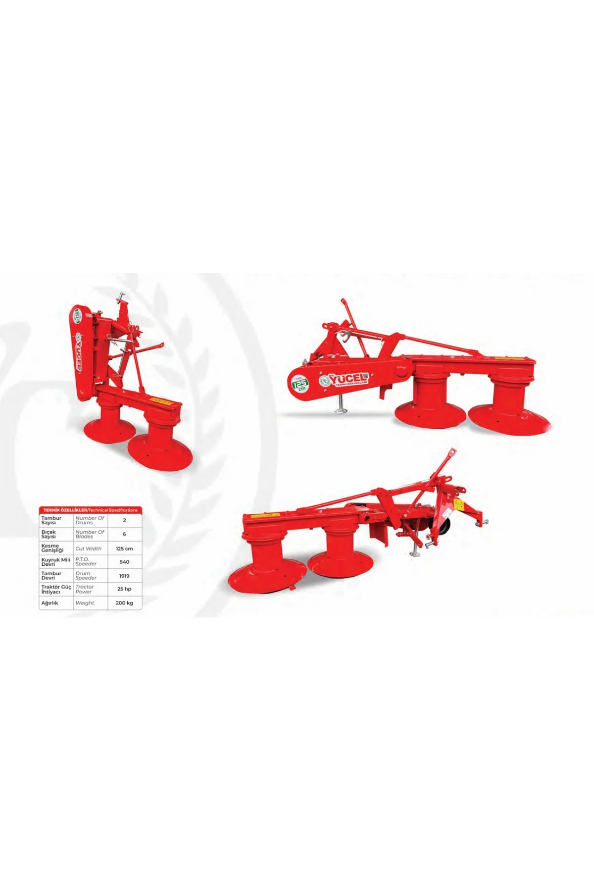 Özyücel 125 CM Tamburlu Çayır Biçme Makinesi
