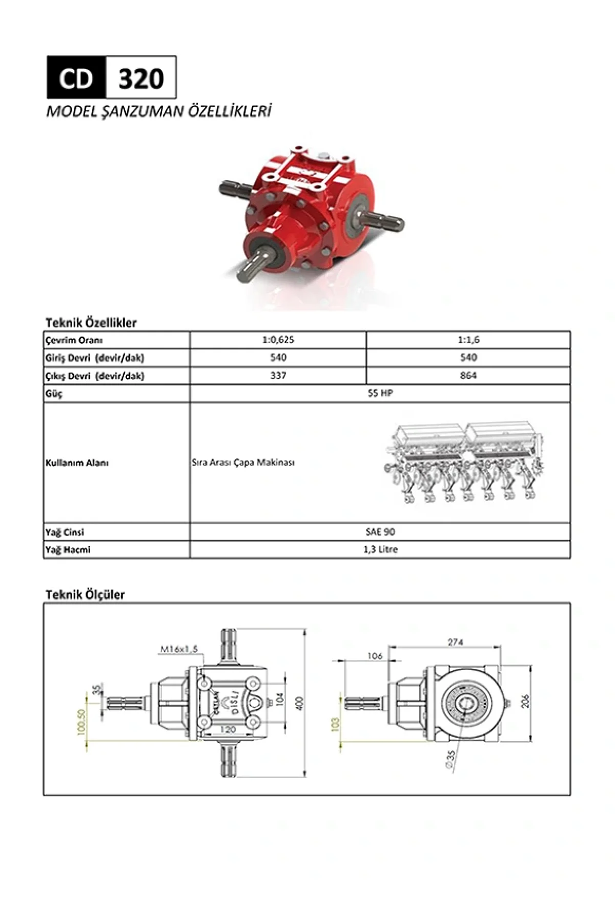 CD 320 Sıra Arası Çapa Makinesi Şanzıman