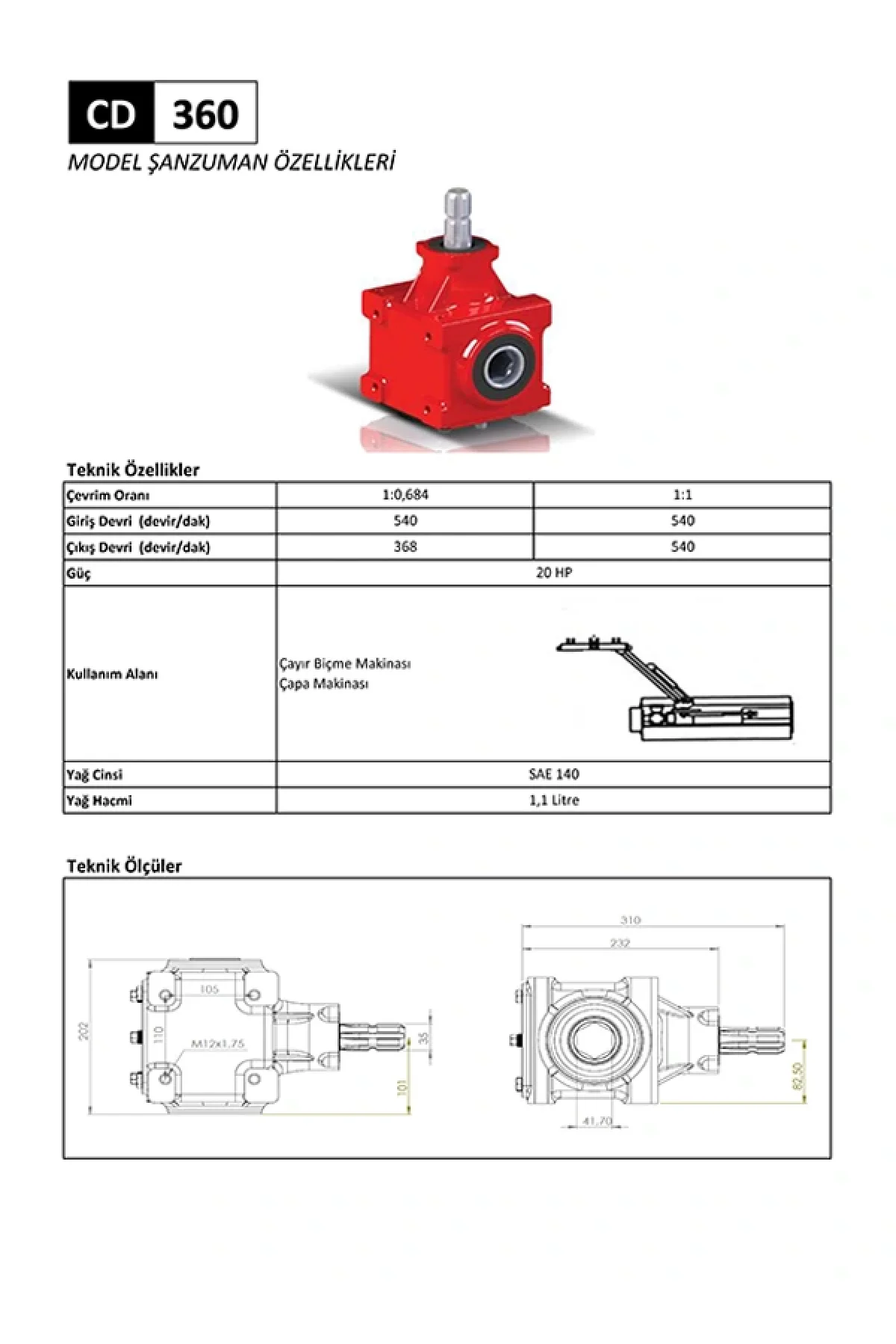 CD 360 Çayır Biçme Makinesi ve Çapa Şanzıman