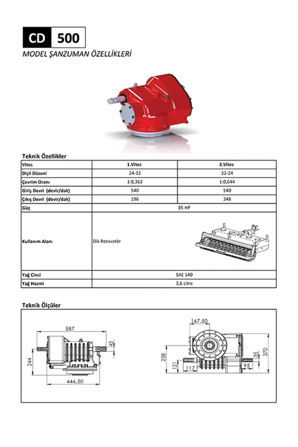 CD 500 Dik Rotovatör Şanzıman
