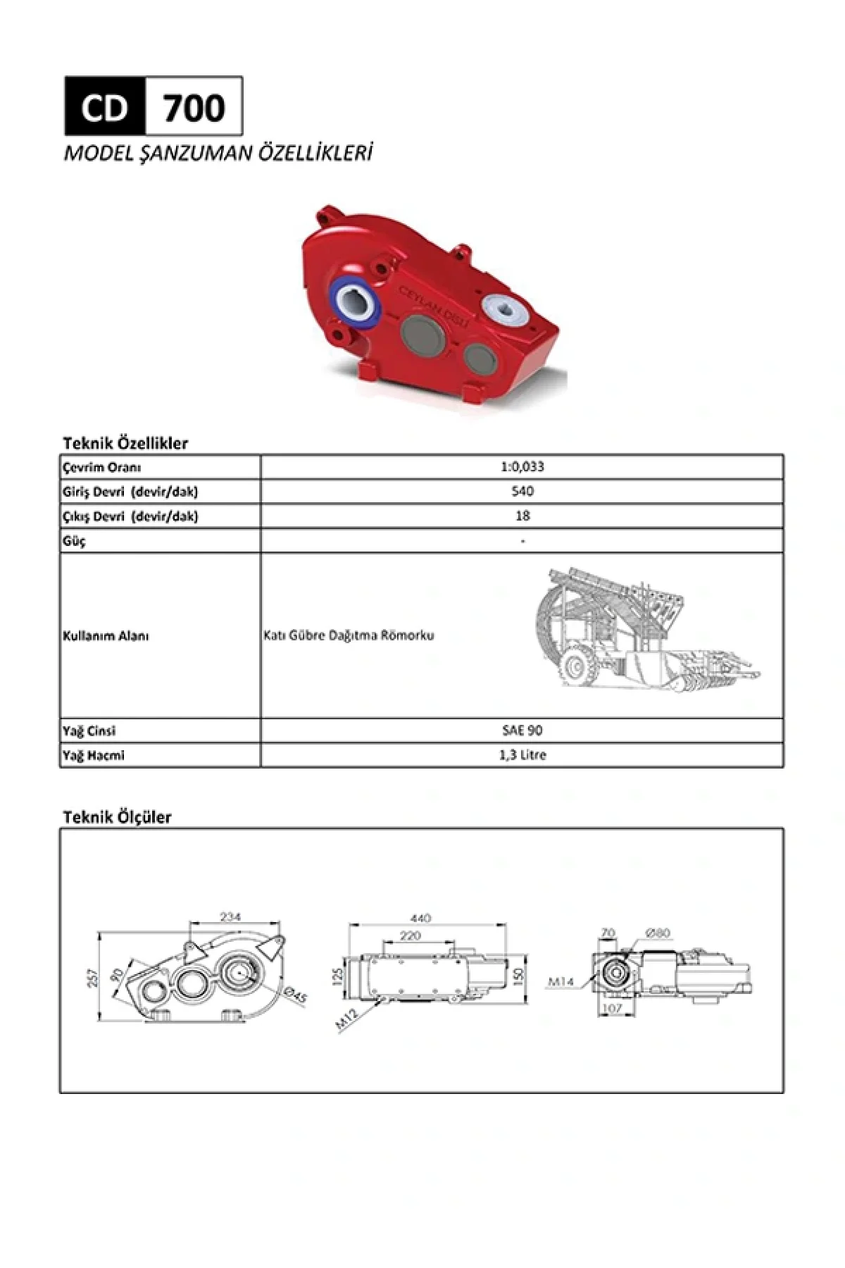 CD 700 Katı Gübre Dağıtma Römorku Şanzıman