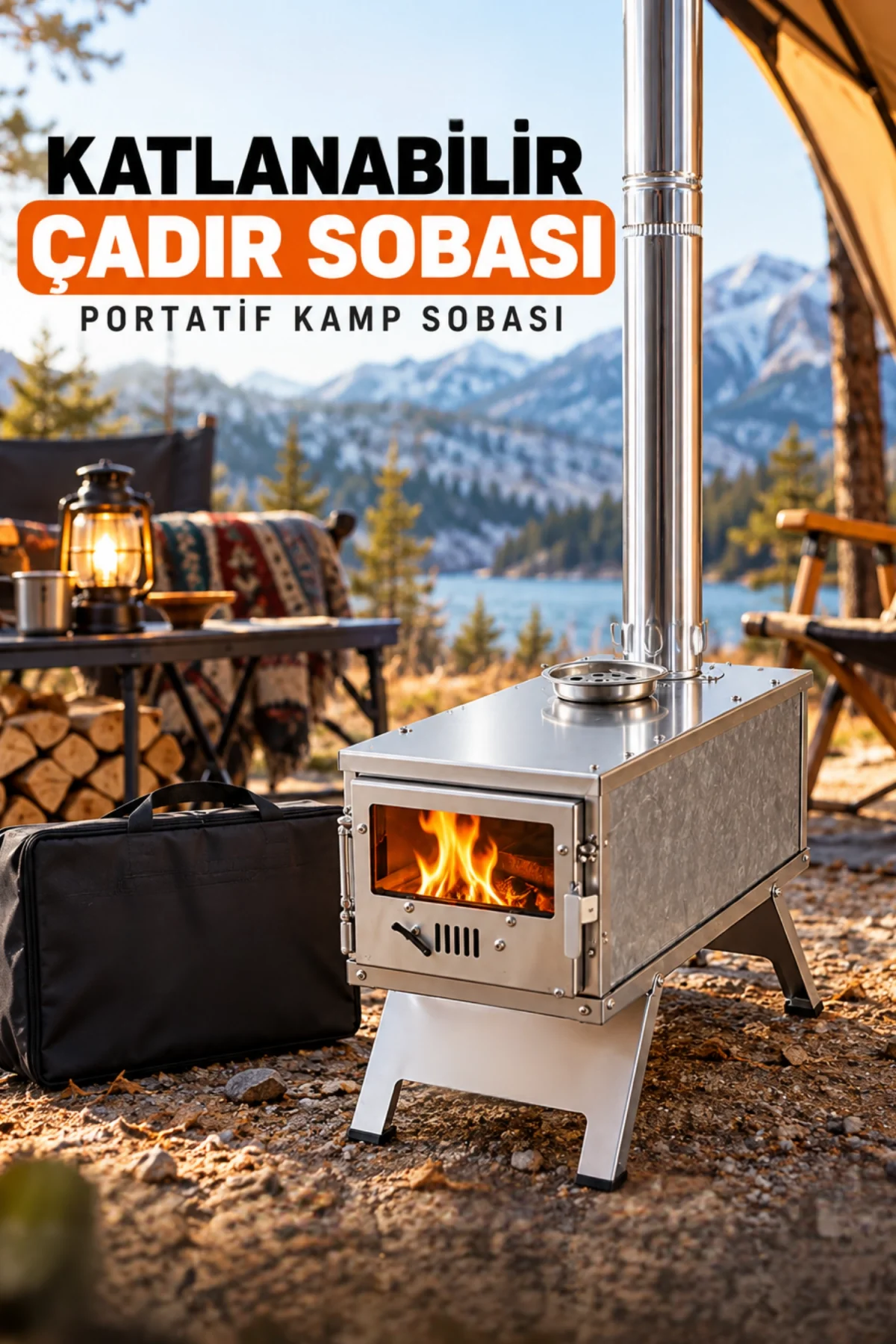 ZiraiSepet Katlanabilir Çantalı Çadır Sobası - Portatif Kamp Sobası