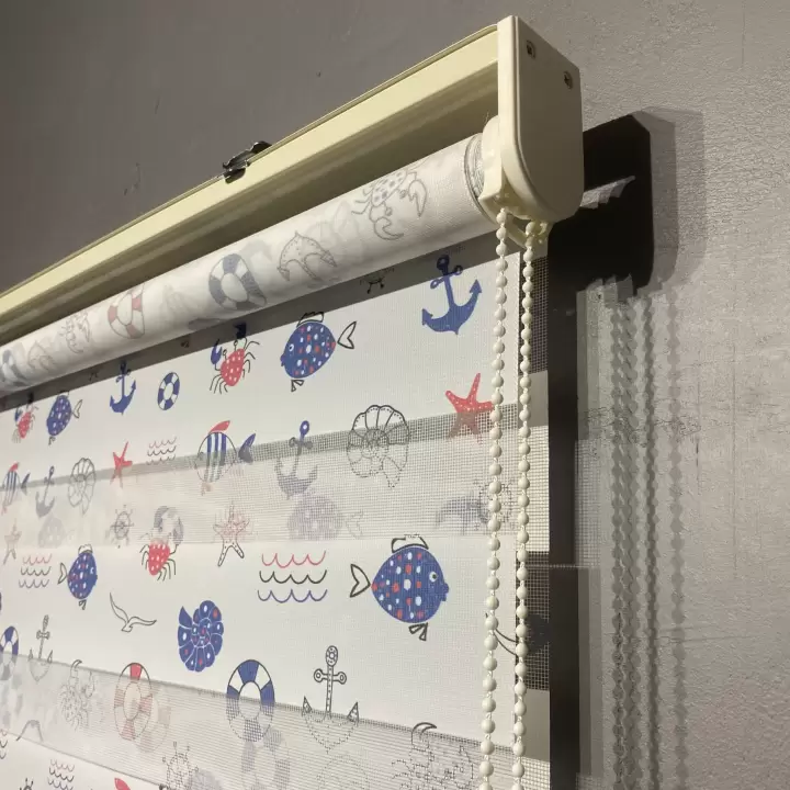 Denizcilik Nesneleri Baskılı Zebra Perde