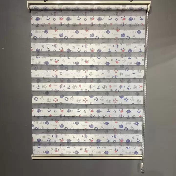 Denizcilik Nesneleri Baskılı Zebra Perde