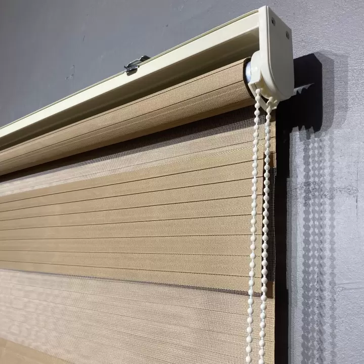 Koyu Krem Geniş Plise Zebra Perde