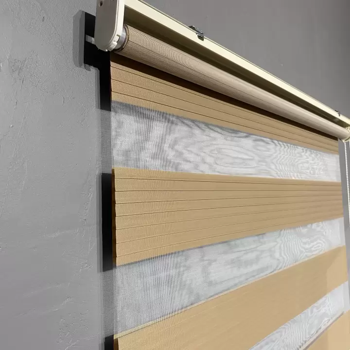 Koyu Krem Geniş Plise Zebra Perde